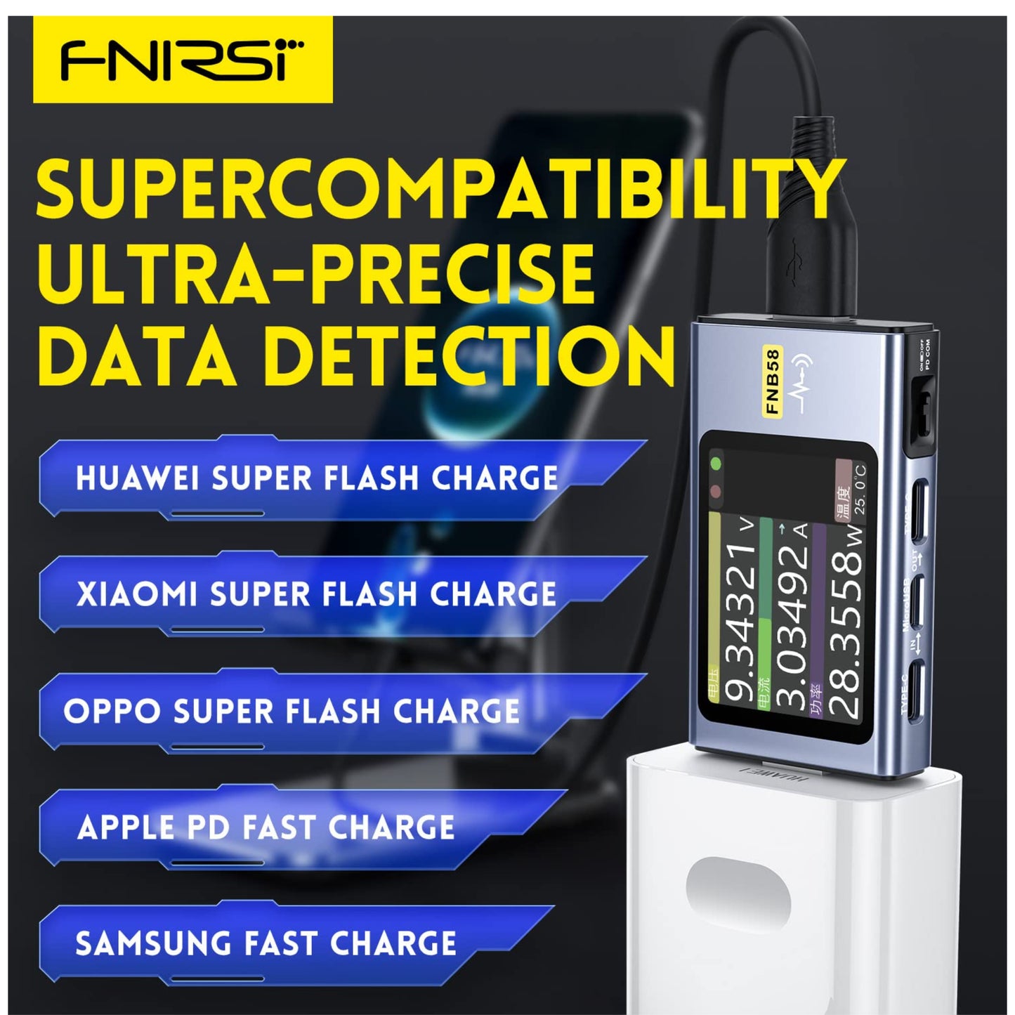 FNIRSI USB Tester 4-28V 7A LCD USB A&C Voltage Current Tester