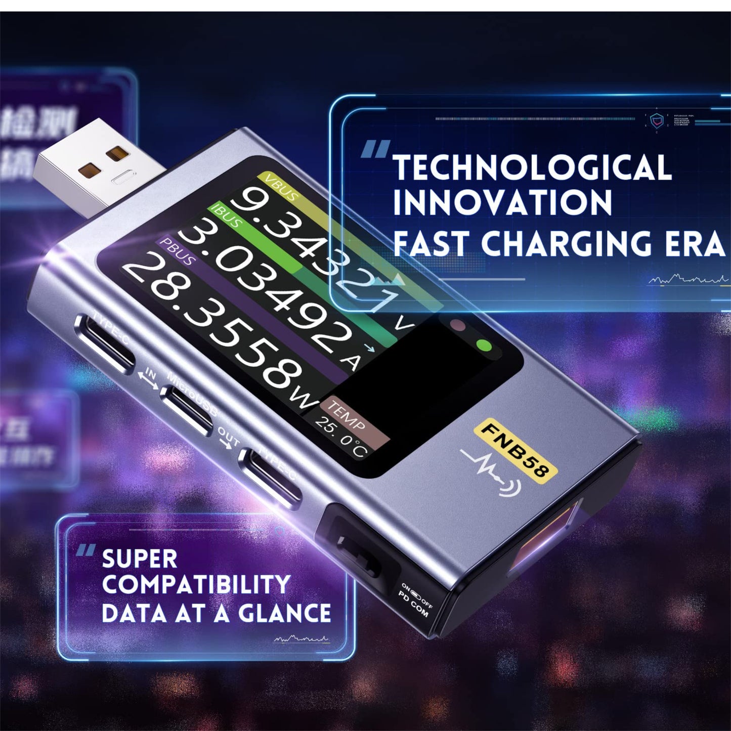 FNIRSI USB Tester 4-28V 7A LCD USB A&C Voltage Current Tester