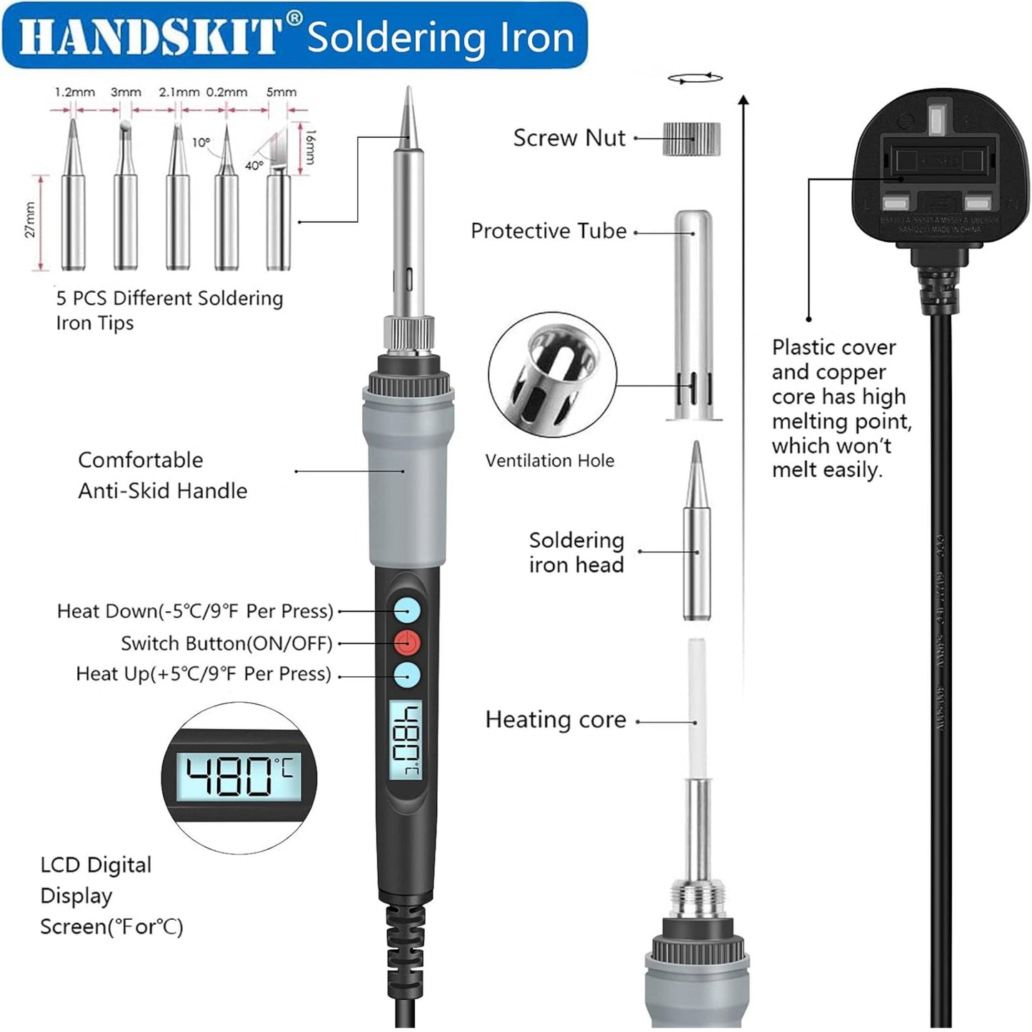 HANDSKIT Soldering Iron Kit, 90W Adjustable Temperature