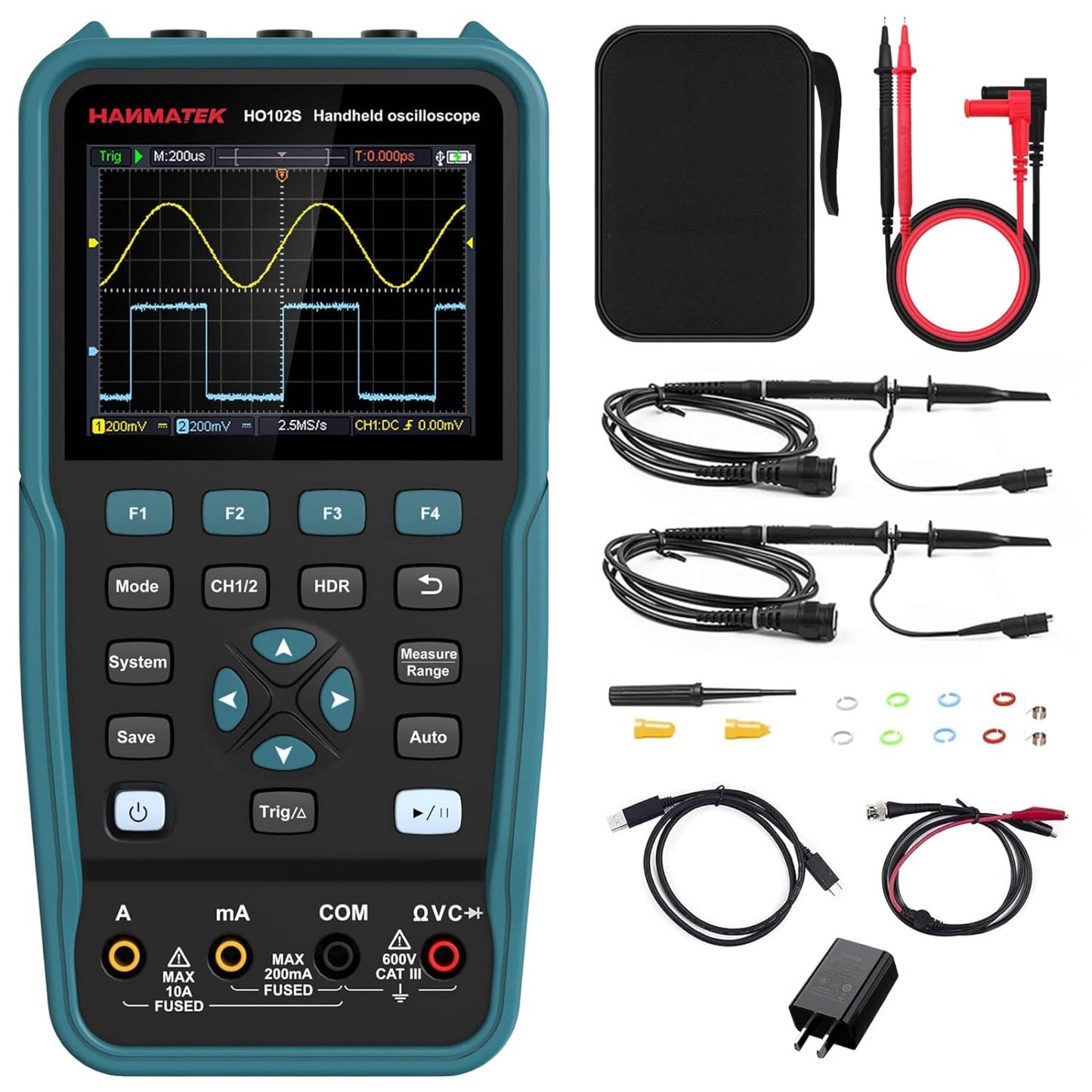 HANMATEK 3 in 1 Handheld Oscilloscope, Multimeter and 100Mhz Waveform Generator