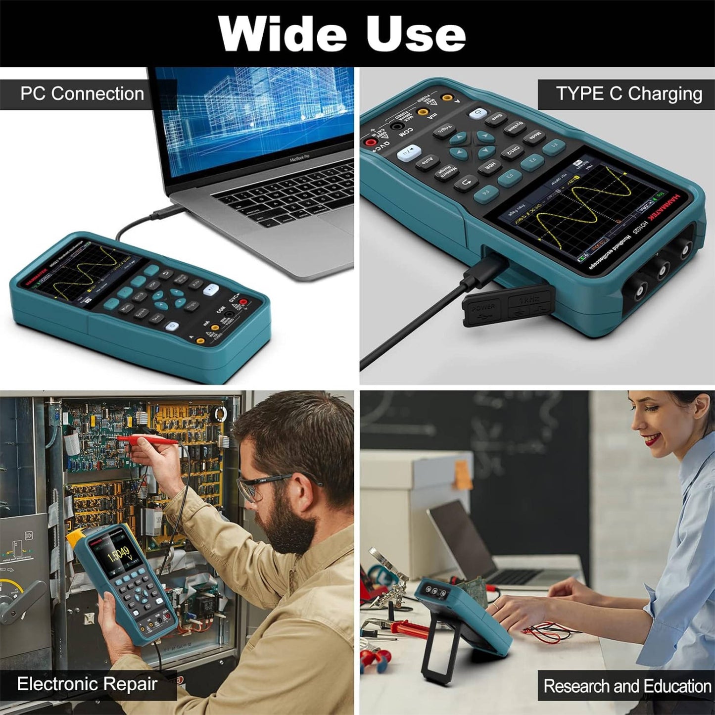 HANMATEK 3 in 1 Handheld Oscilloscope, Multimeter and 100Mhz Waveform Generator