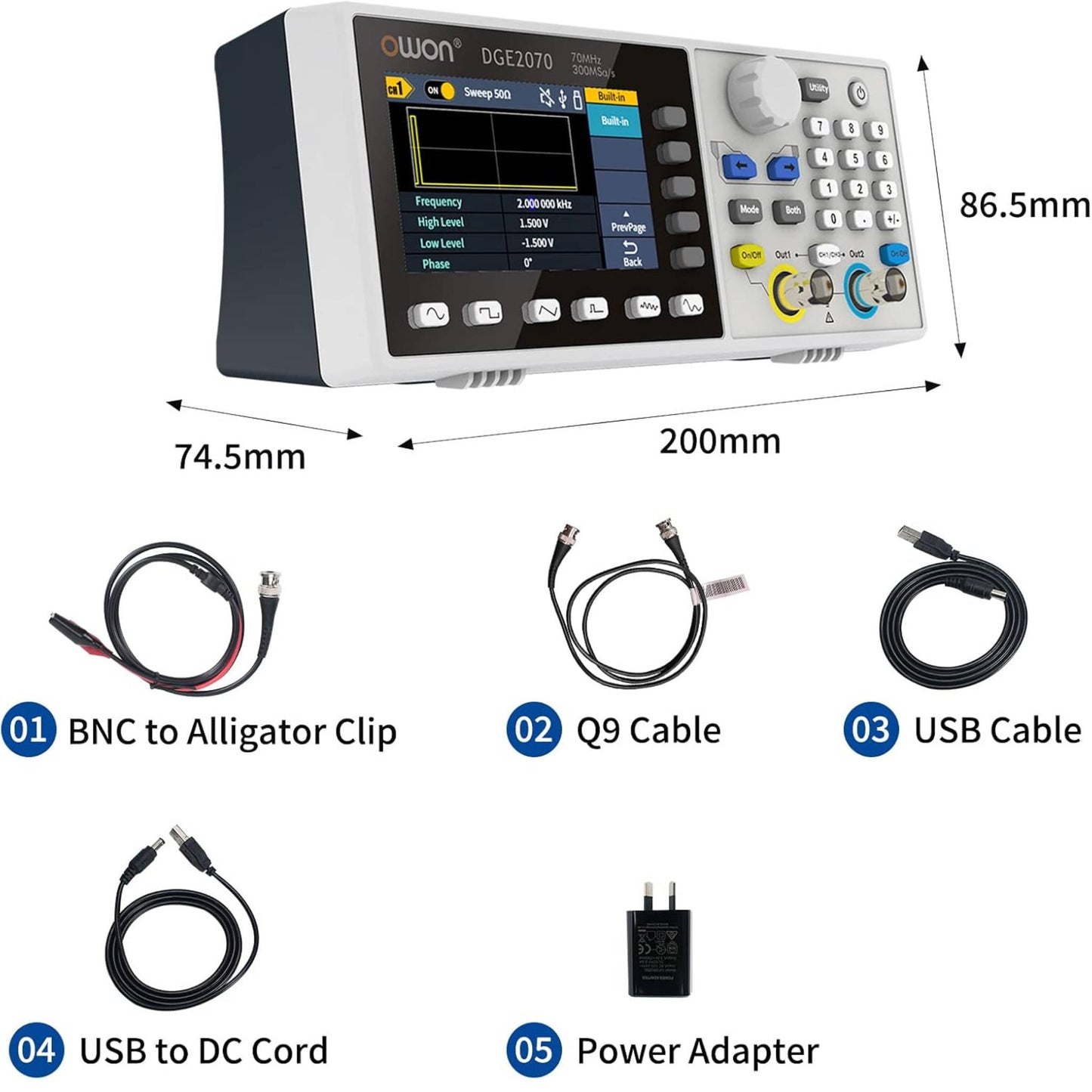 OWON DGE2070 Dual-Channel 70MHz Function Generator