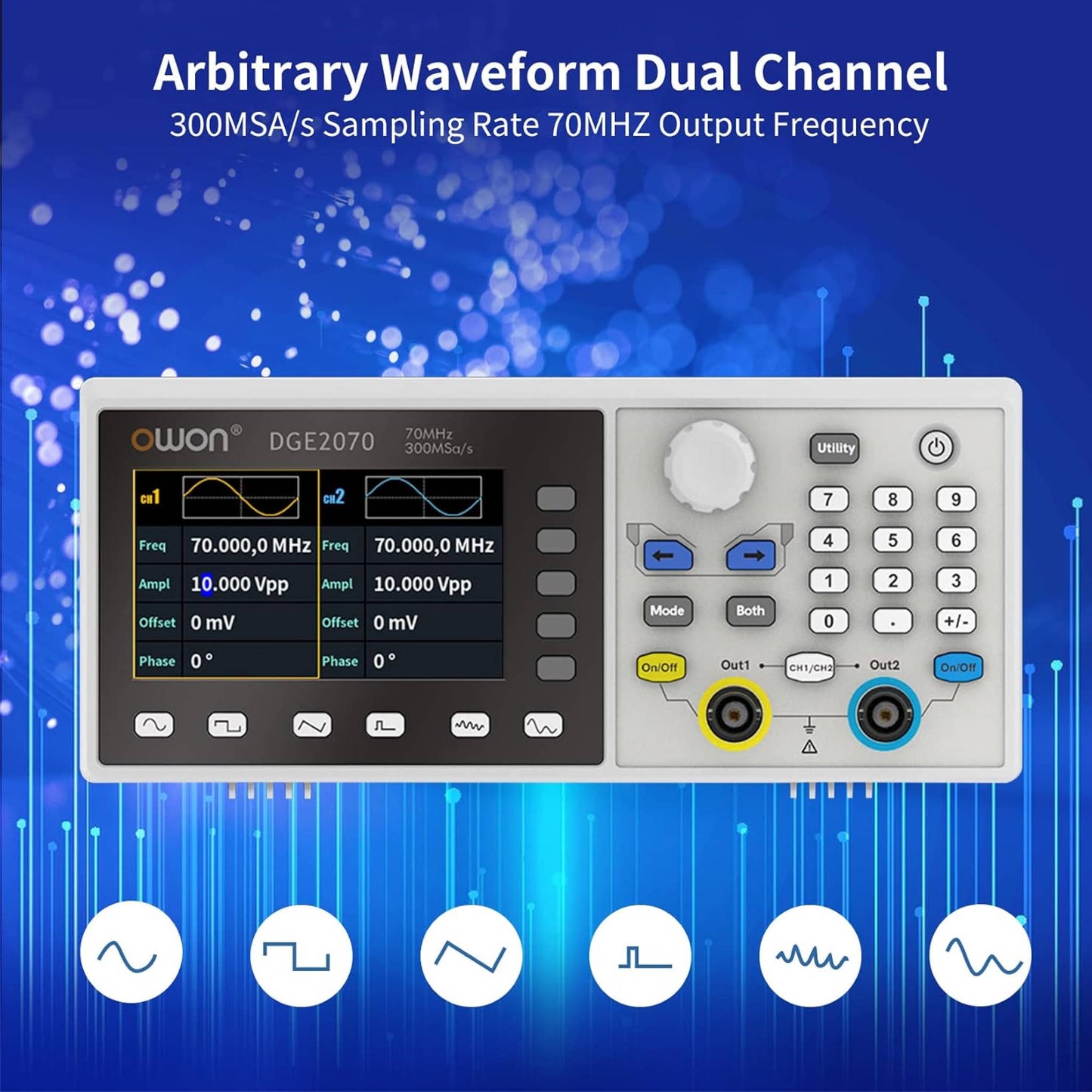 OWON DGE2070 Dual-Channel 70MHz Function Generator