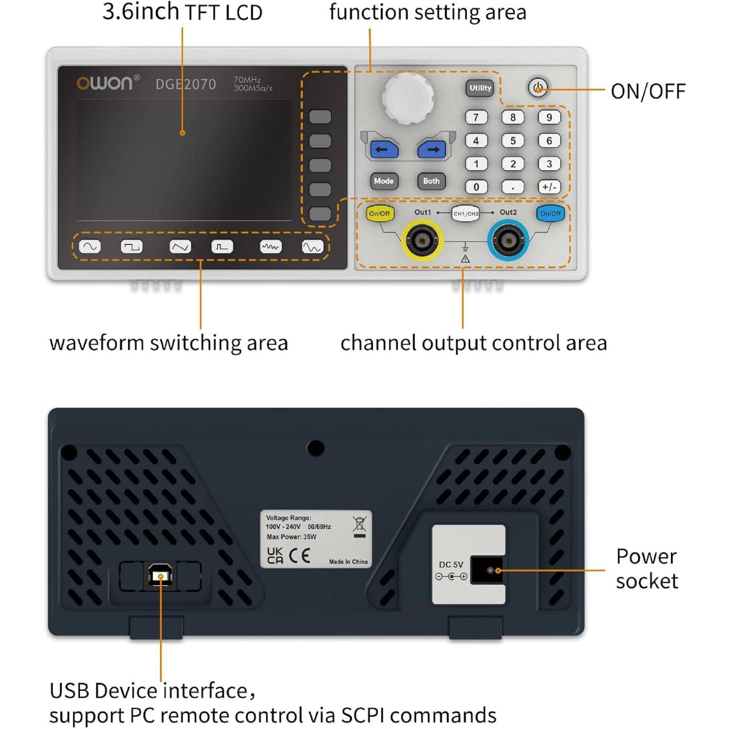 OWON DGE2070 Dual-Channel 70MHz Function Generator