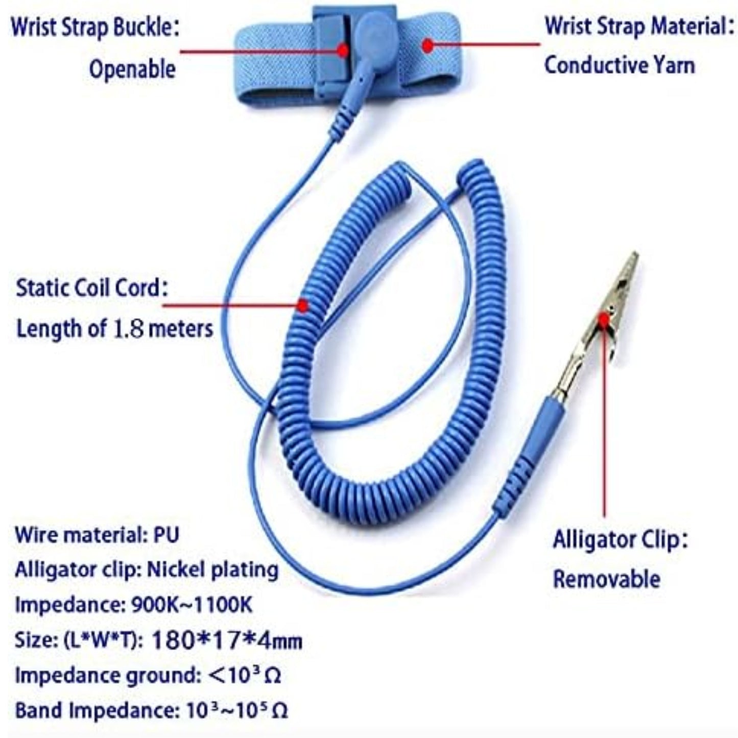 Anti-Static Metal Adjustable Wrist Strap