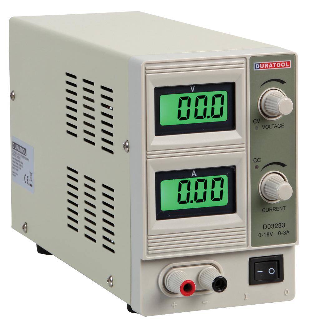 Duratool Single Channel, 18V, 3A Regulated Adjustable Power Supply