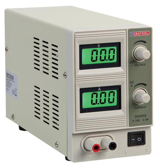 Duratool Single Channel, 18V, 3A Regulated Adjustable Power Supply