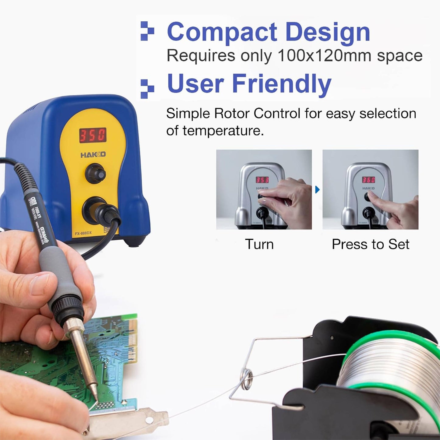Hakko FX888DX-44BY 100W Dial Control Digital Soldering Station with Soldering Iron