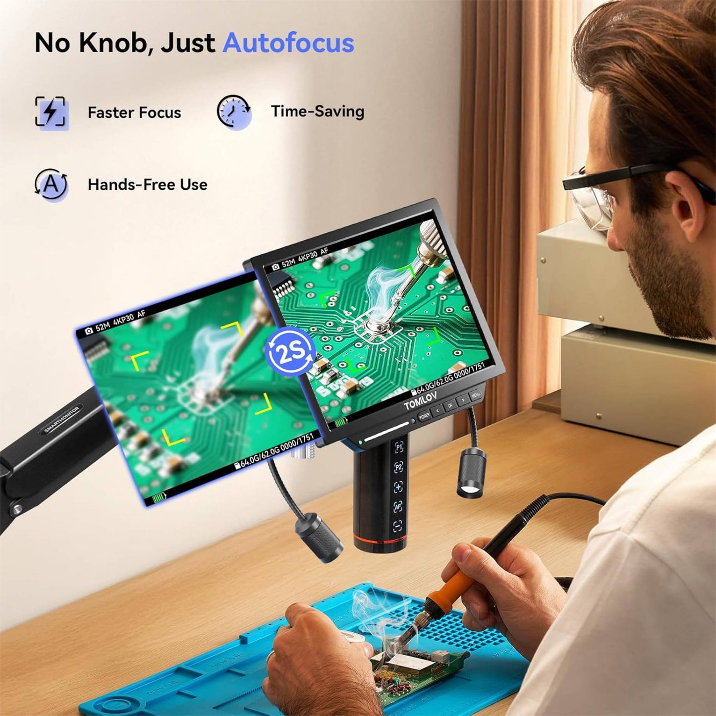 TOMLOV TM4K-AF Flex 4K IPS Autofocus Microscope with Flexible Arm