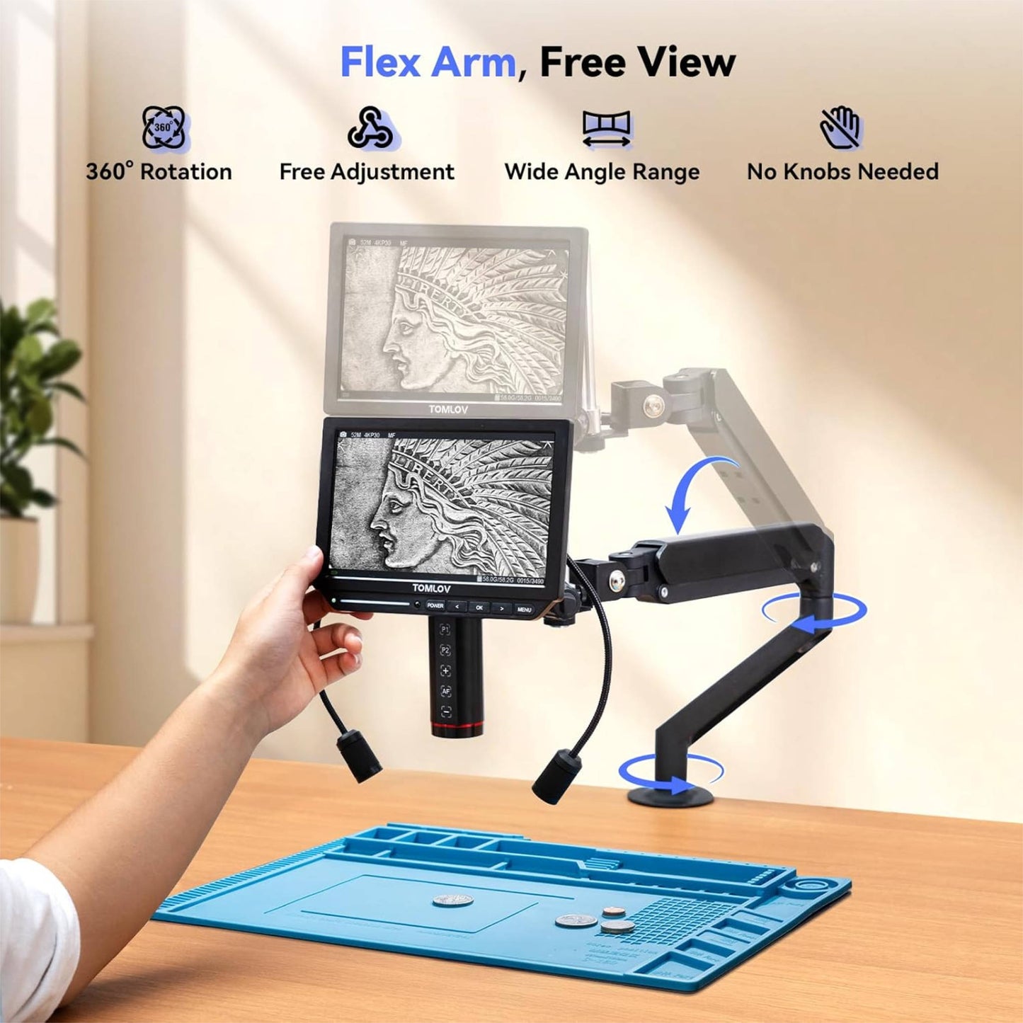 TOMLOV TM4K-AF Flex 4K IPS Autofocus Microscope with Flexible Arm