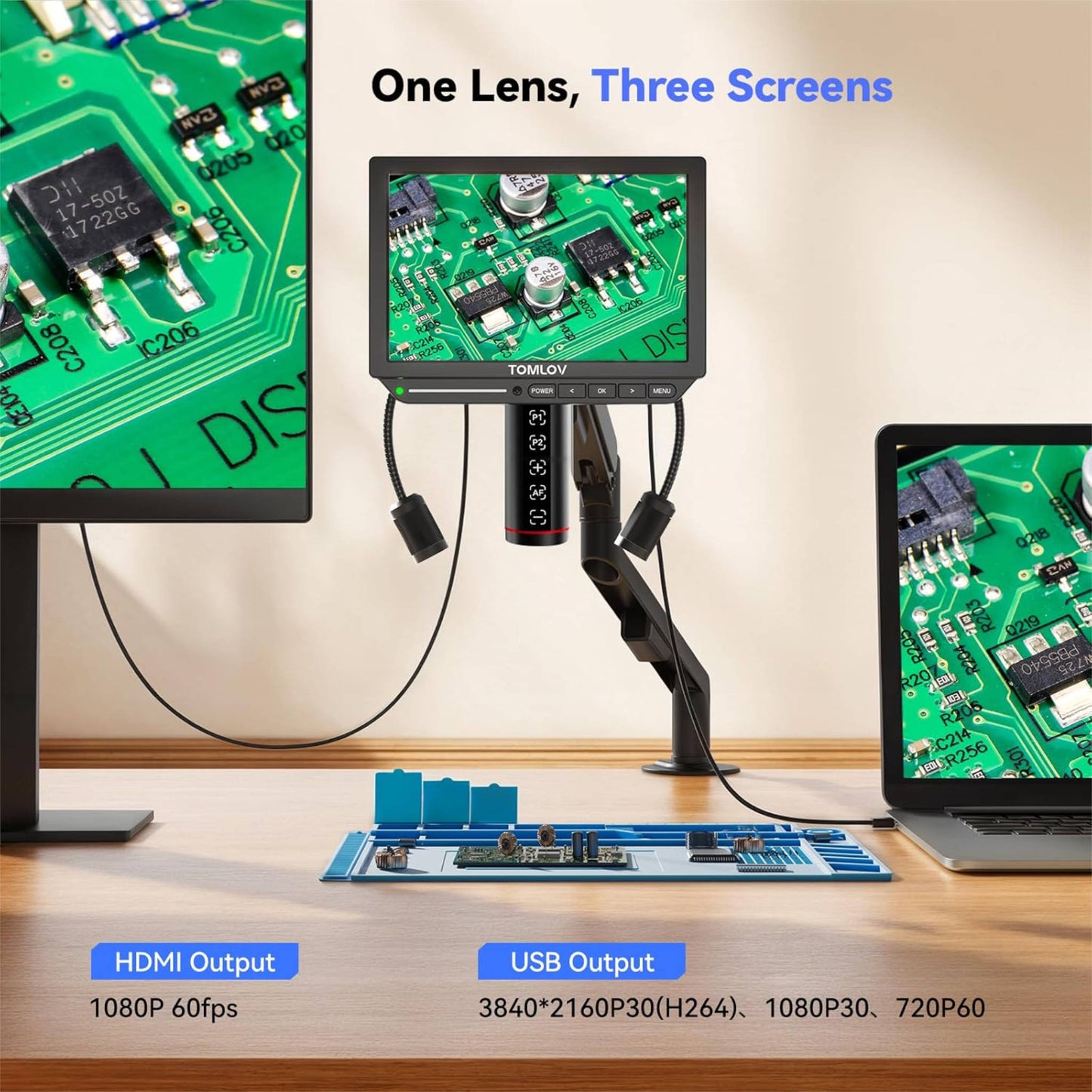 TOMLOV TM4K-AF Flex 4K IPS Autofocus Microscope with Flexible Arm